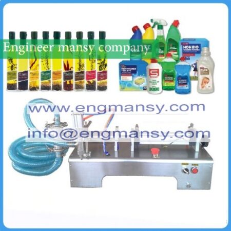 50-500ml Pneumatic liquid filler water wine milk juice vinegar coffee oil drink detergent CONTINUOUS filling machine model 403 engineer mansy international mark