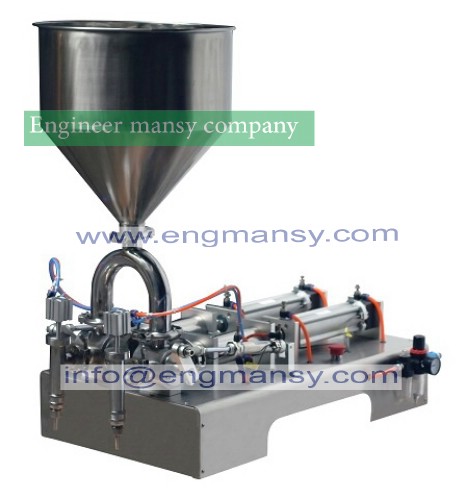 Double heads filling machine lowest price vertical electric liquid filling machine/ milk packing machine with two heads 10-300ml Model 404 engineer mansy international mark