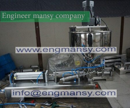 Mixing filler very viscous material filling machine foods packaging equipment bottle filler 100ml liquids water dosing filler Model 404 engineer mansy international  mark