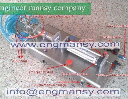 Filling machine liquid filler pneumatic 0.6MPa 5-1000ml water bottle filling machine sauce packaging equipment beverage filler model 403 engineer mansy global mark