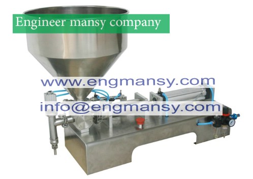 Pneumatic pasty food filling machine sticky pasty filler stainless SS304, hot sauce bottling equipment, beverage packer model 404 Engineer mansy international mark