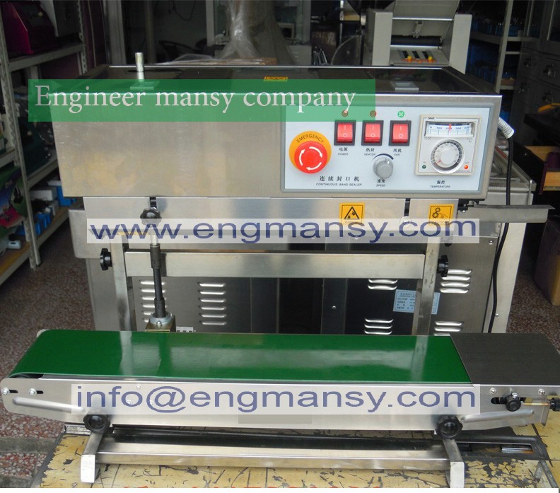Vertical type automatic sealing machine, continuous band sealer, liquid sealing machine model 303 Engineer mansy mark