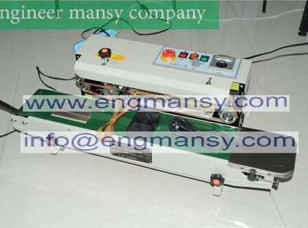Continuous film sealing machine plastic bag package machine band sealer horizontal heating sealing machine model 301 engineer mansy global mark