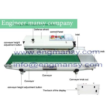 Continuous film sealing machine plastic bag package machine band sealer horizontal heating sealing machine model 301 engineer mansy international mark