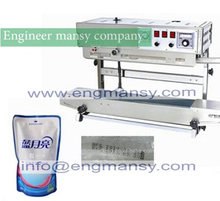 vertical automatic continuous aluminum pouch/plastic bag heat sealing machine Model 303 engineer mansy international mark